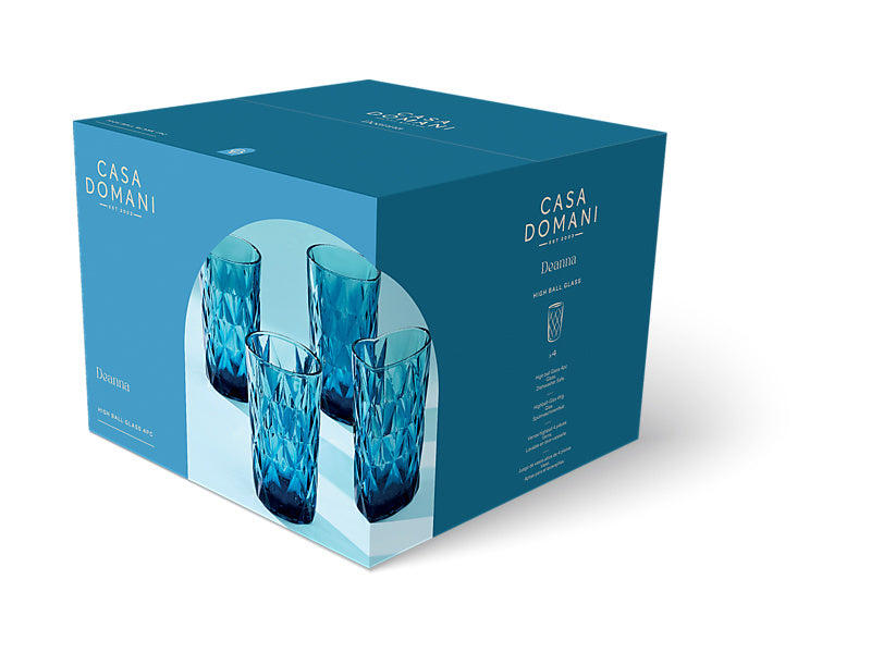 Deanna Highball Glass 4pc Blue Gift Boxed