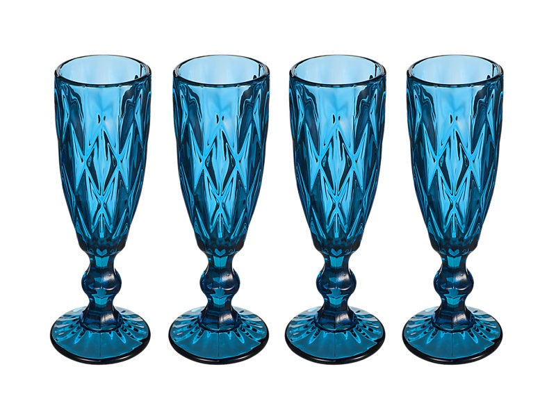 Deanna Champagne Flute 4pc Blue Gift Boxed