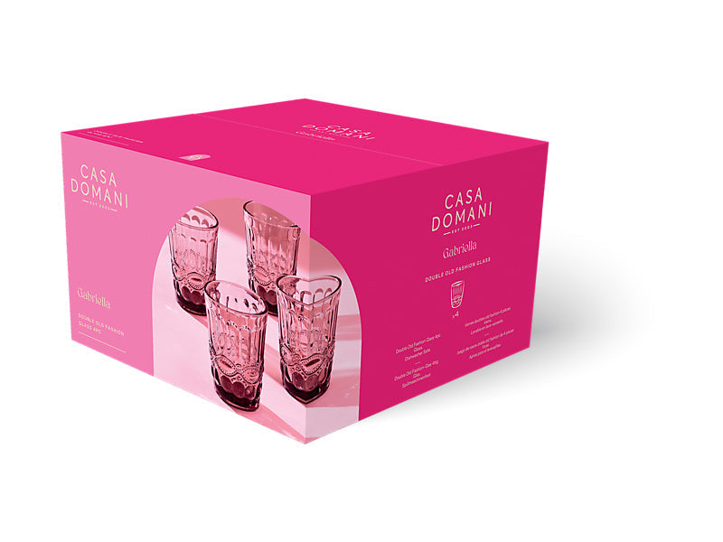 Gabriella Double Old Fashion Glass 4pc Pink Gift Boxed