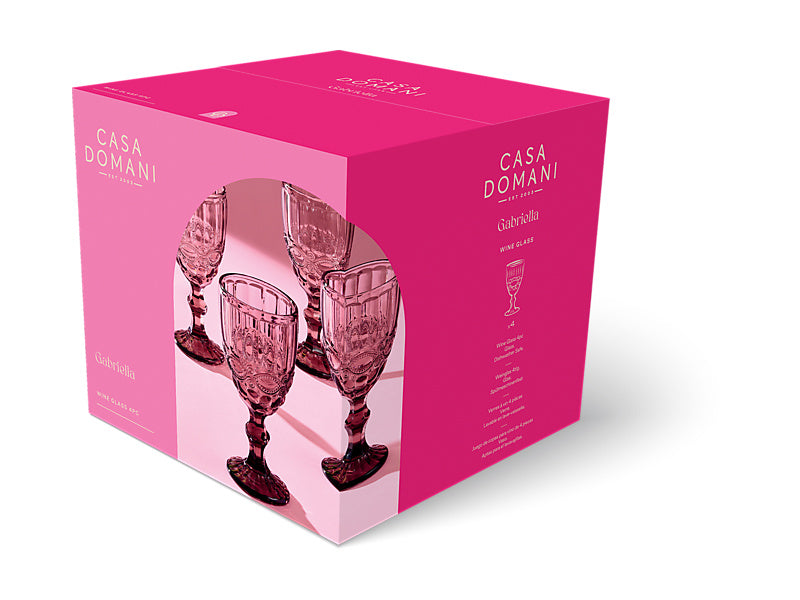 Gabriella Wine Glass 4pc Pink Gift Boxed