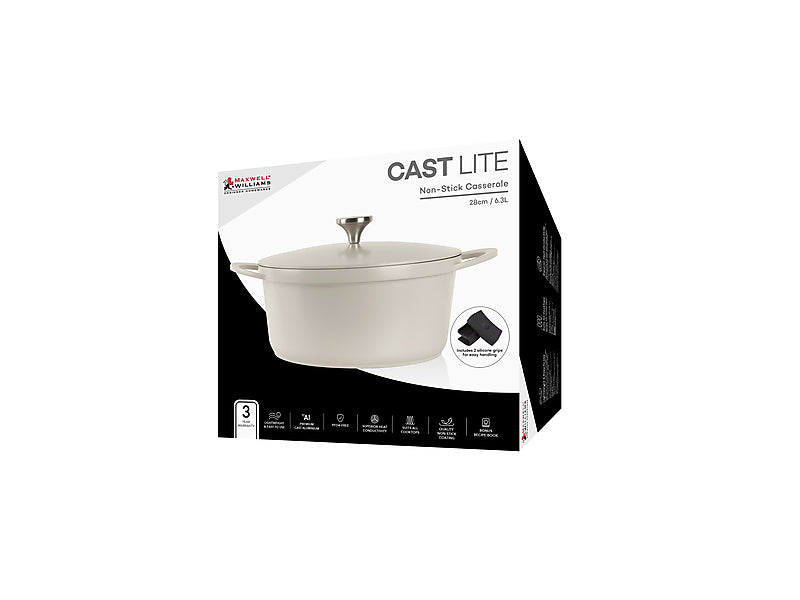 Cast Lite Non-Stick Casserole 28cm / 6.3L Ecru Gift Boxed