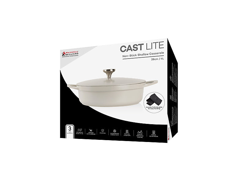 Cast Lite Non-Stick Shallow Casserole 28cm / 4L Ecru Gift Boxed
