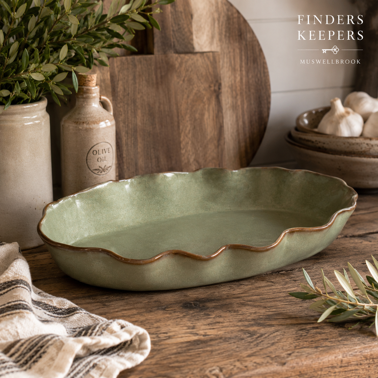Marseille Wavy Green Oval Dish