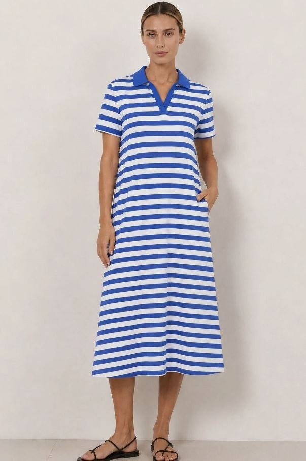 Polo Stripe Dress - Marine/White