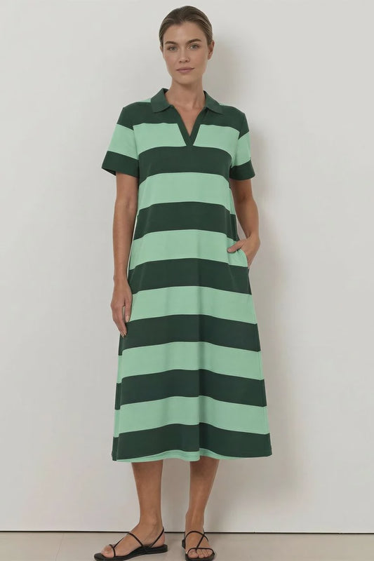 Polo Stripe Dress - Green/Forest
