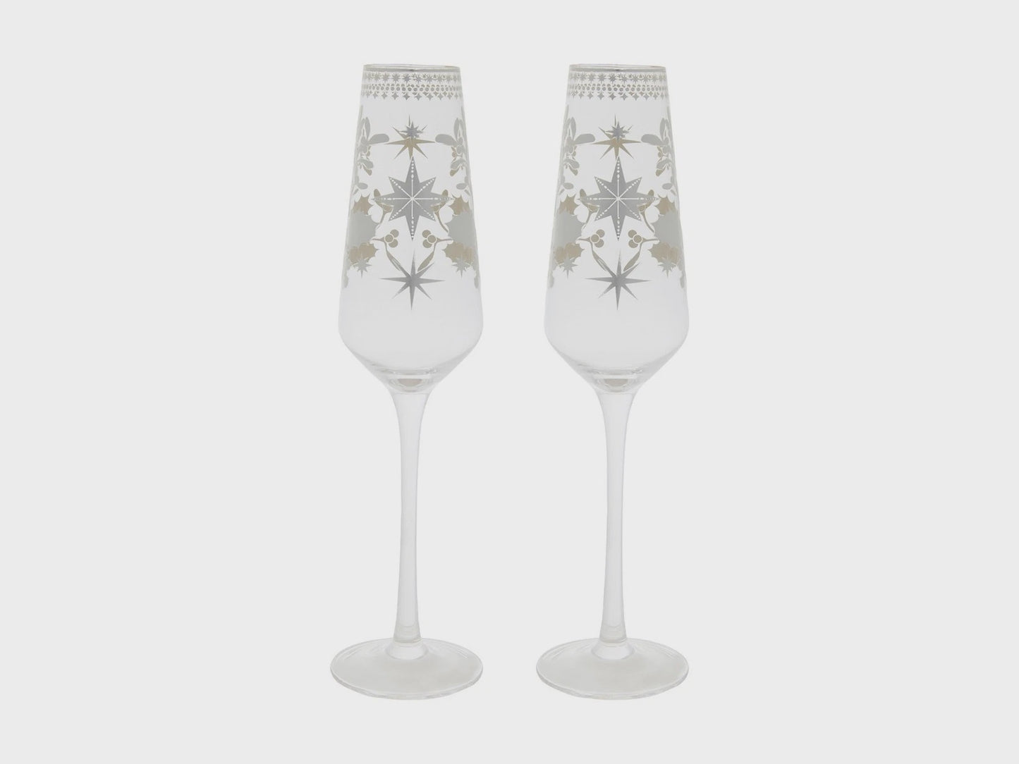 White Christmas Prosecco Glass 240ML Set of 2 Silver Gift Boxed