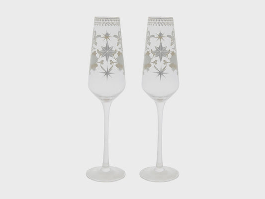 White Christmas Prosecco Glass 240ML Set of 2 Silver Gift Boxed