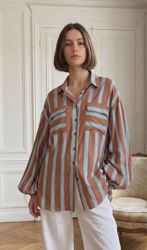 Stripe Top - Chocolate/Blue