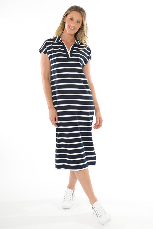 Striped Collared Dress - Navy/White