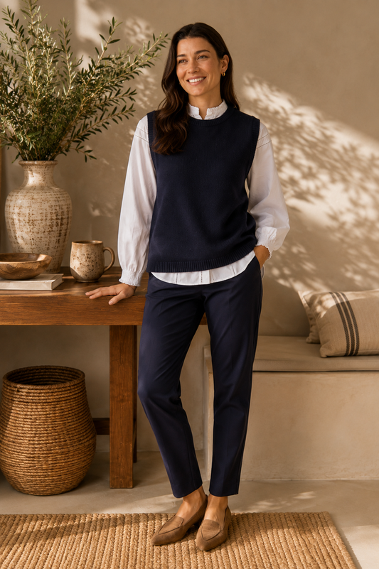 Amber Merino Cotton Vest - Dark Navy