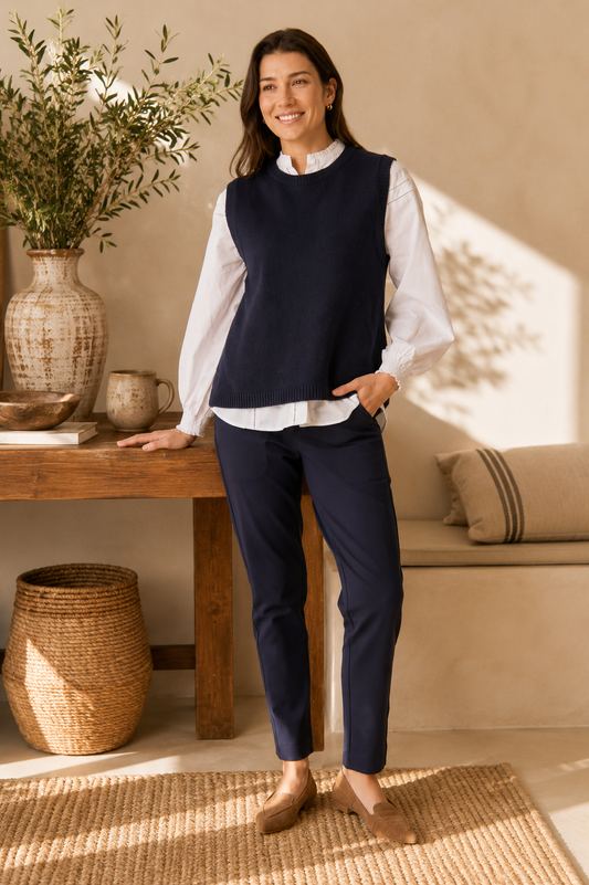 Amber Merino Cotton Vest - Dark Navy