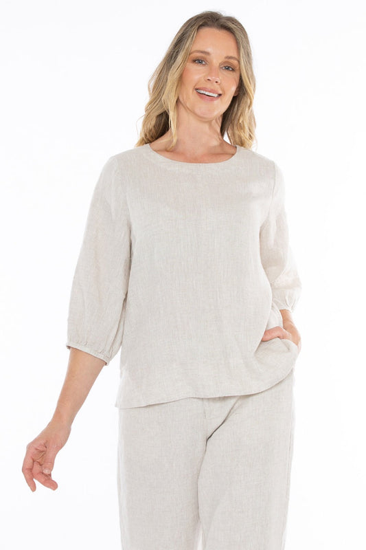 Gathered Sleeve Top - Natural Flax