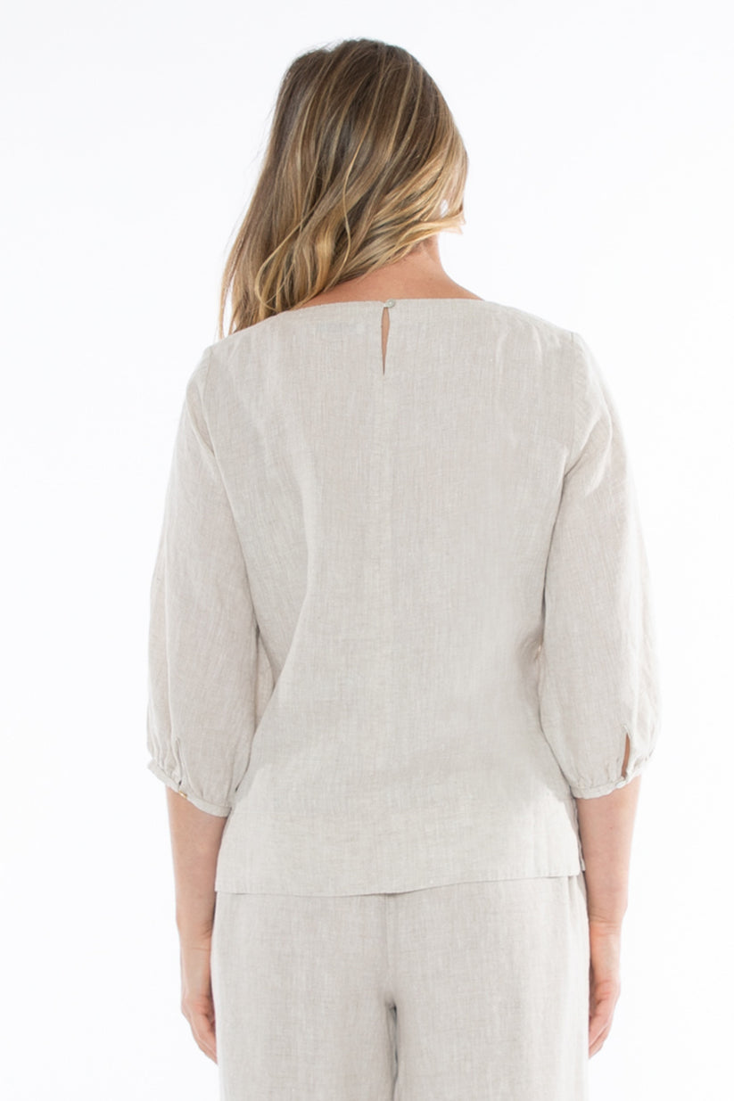 Gathered Sleeve Top - Natural Flax