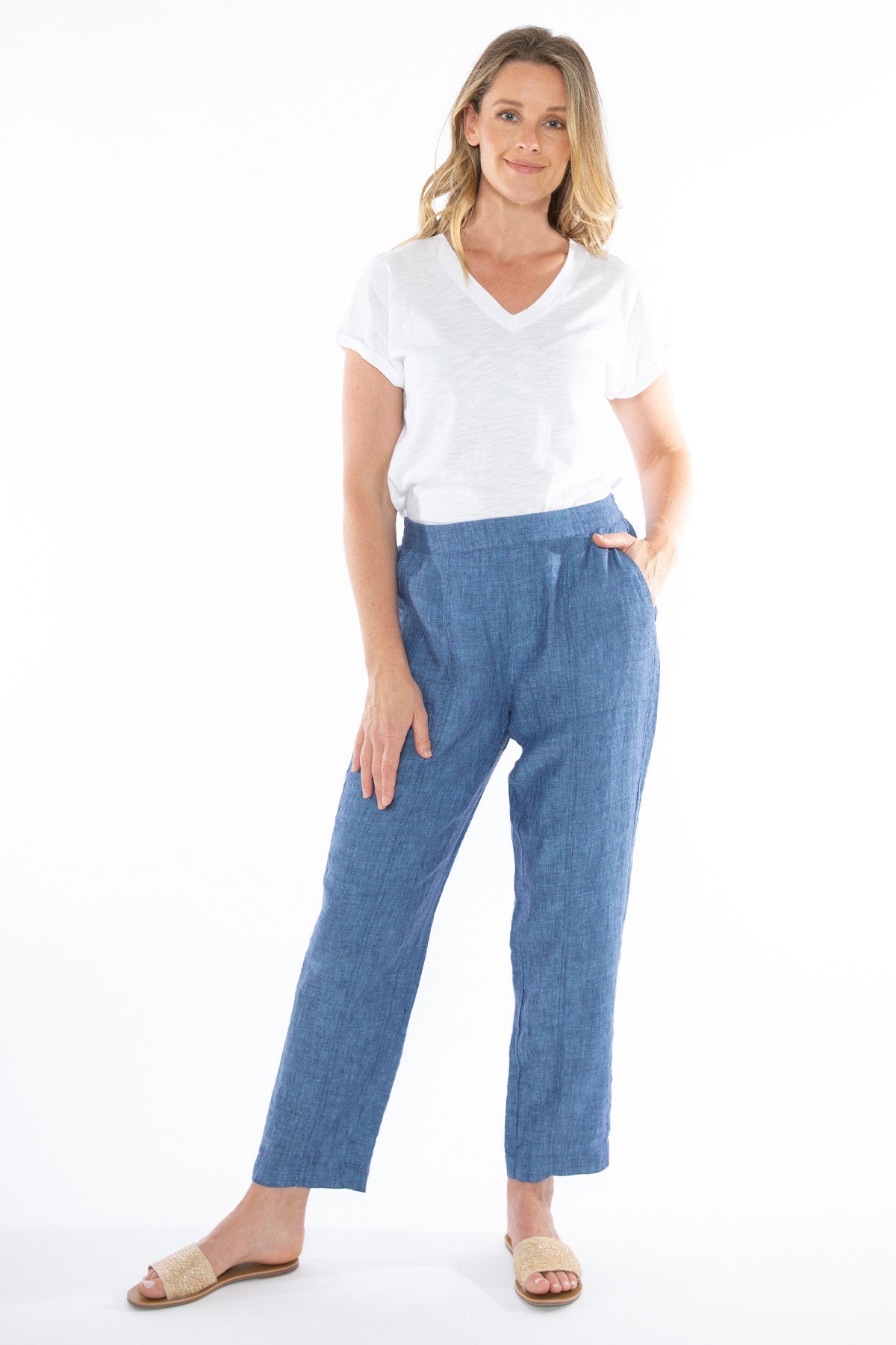 7/8 Linen Pant - Chambray