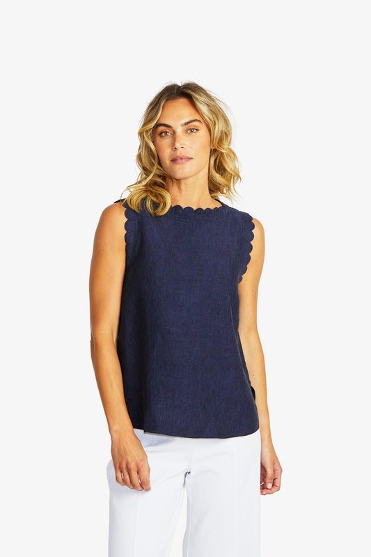 Lucy Linen Scallop Top Navy