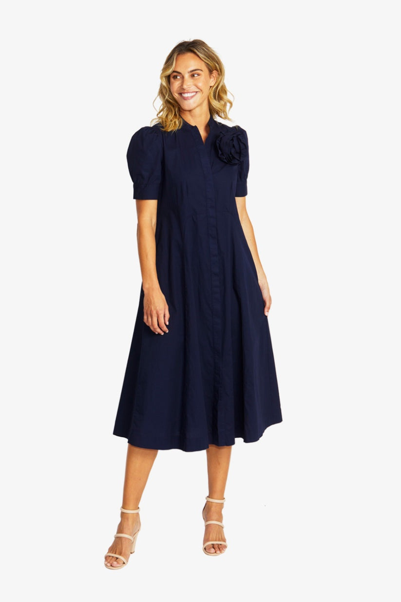 Audrey Rosette Dress Navy