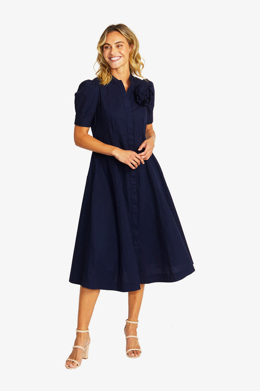 Audrey Rosette Dress Navy