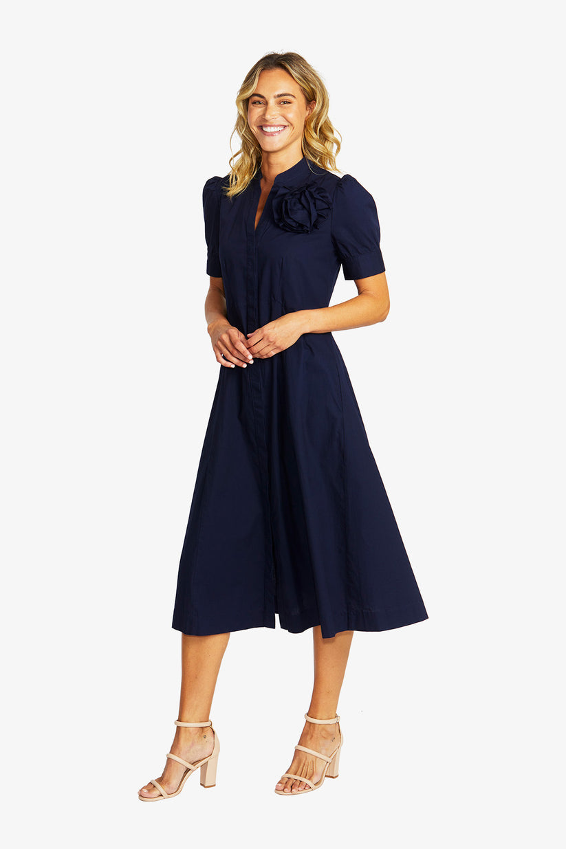 Audrey Rosette Dress Navy