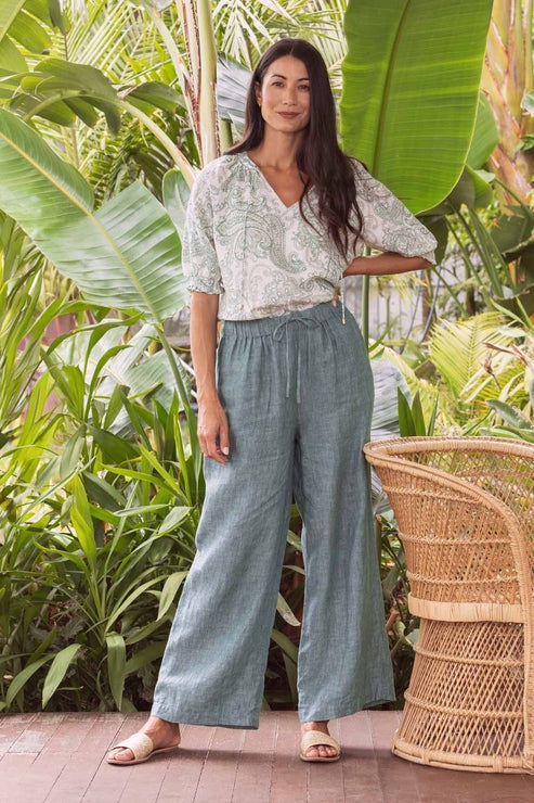 Wide Leg Linen Pant Honeydew