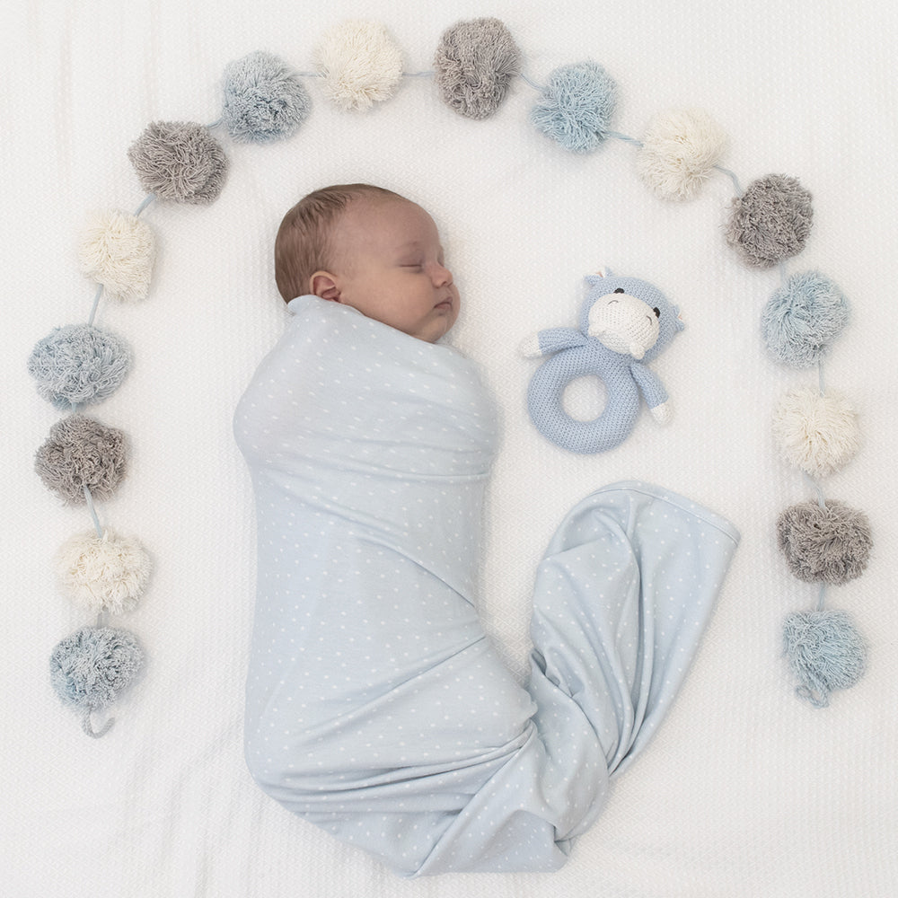 Jersey Swaddle & Rattle Dots/Hippo