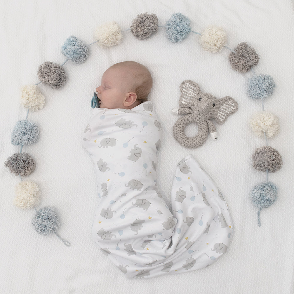 Jersey Swaddle & Rattle - Mason/Elephant