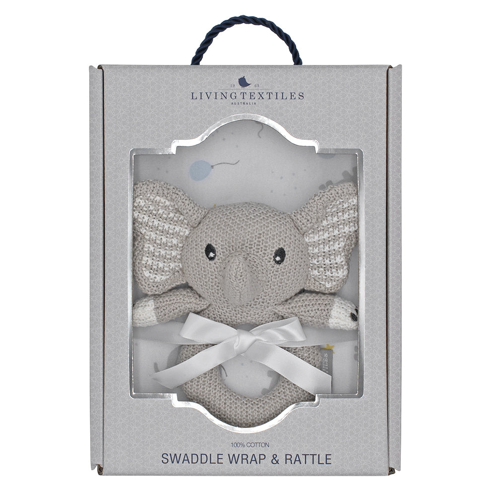 Jersey Swaddle & Rattle - Mason/Elephant