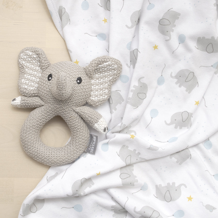 Jersey Swaddle & Rattle - Mason/Elephant