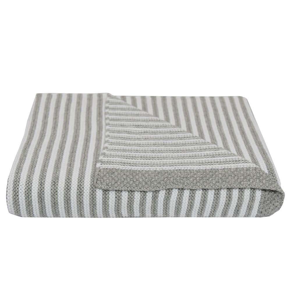 Knitted Stripe Blanket - Grey/White