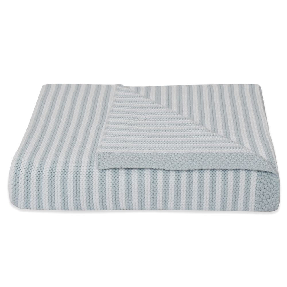 Knitted Stripe Blanket - Blue/White