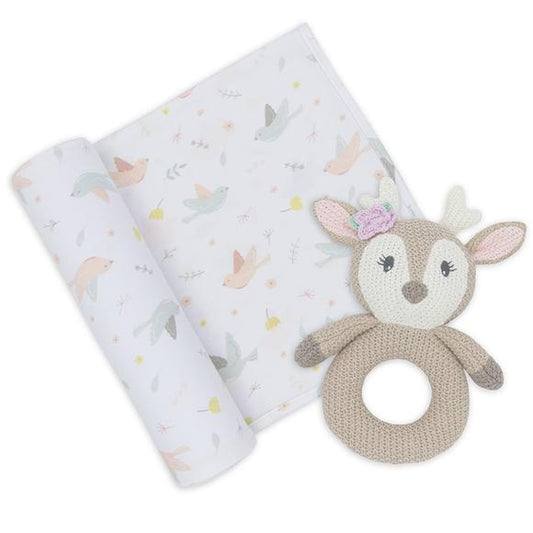 Jersey Swaddle & Rattle - Ava/Fawn