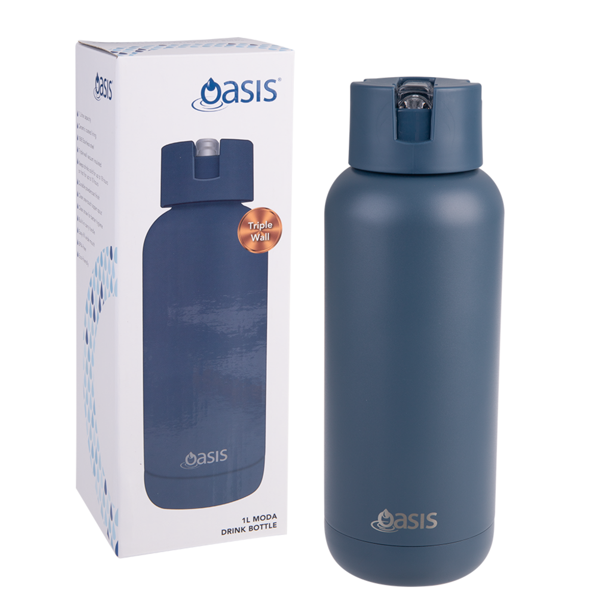 Moda Triple Wall Insulated Drink Bottle 1L Indigo