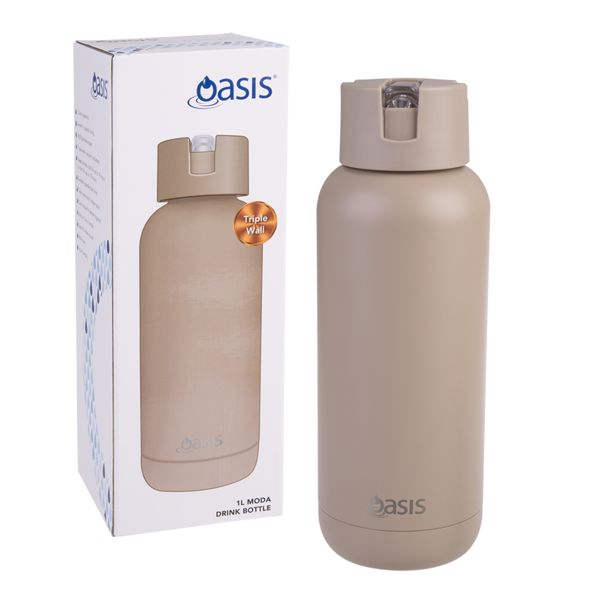 Moda Triple Wall Insulated Drink Bottle 1L Latte