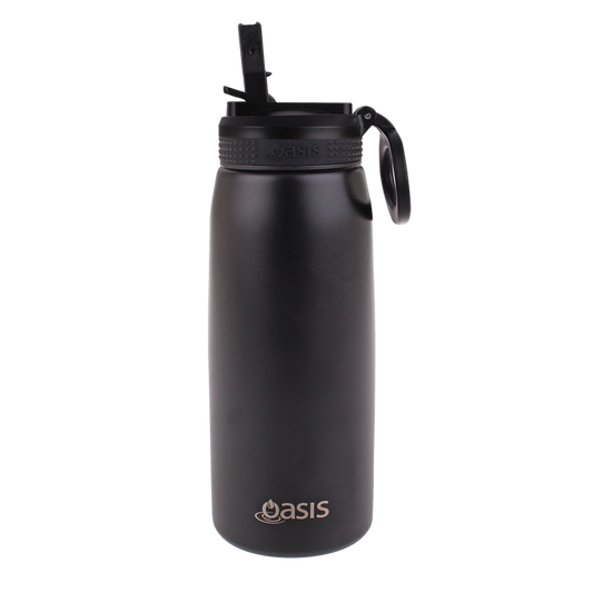 Insulated Sports Drink Bottle With Sipper Straw 780ml Black