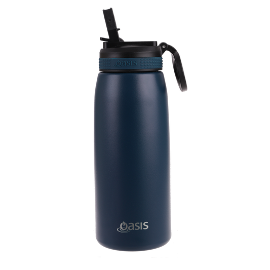 Insulated Sports Drink Bottle With Sipper Straw 780ml Navy