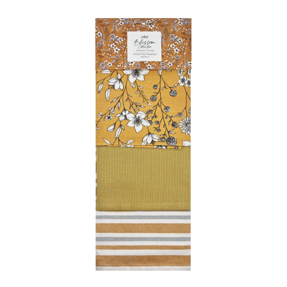 Blossom  3 Pack Tea Towel - Mustard