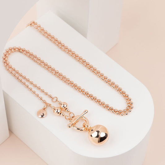 Rose Gold Ball & Fob Necklace