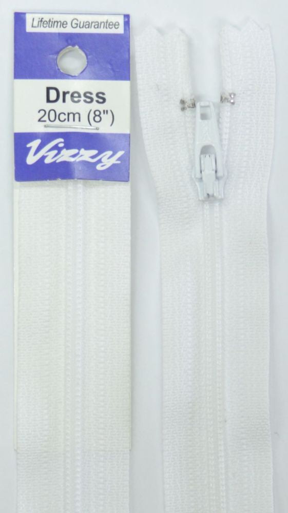 20cm White Zipper