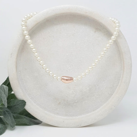 Short Pearl Beads/ Rose Gold Necklace