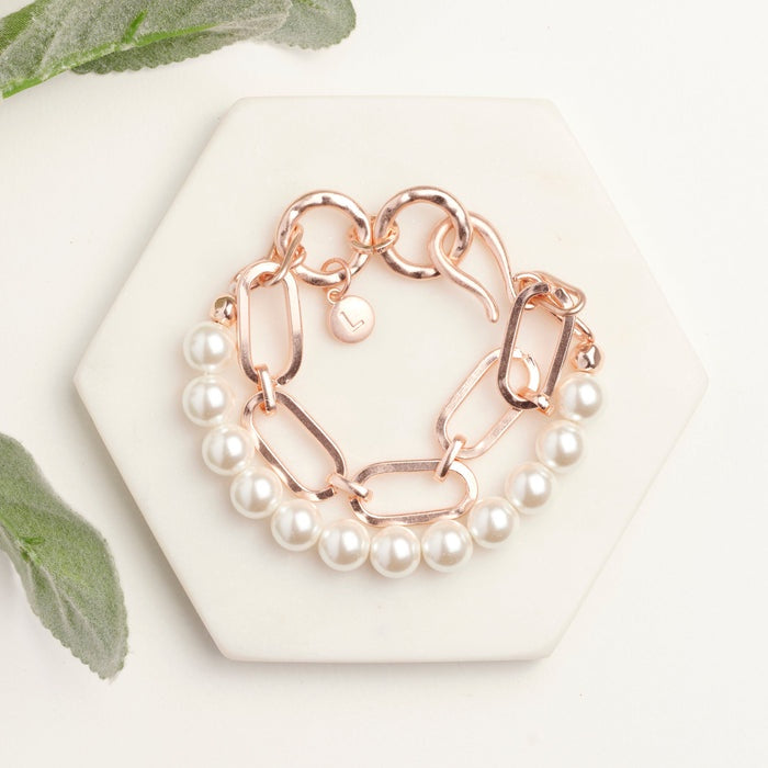 Large Pearls & Rose Gold Link Bracelet