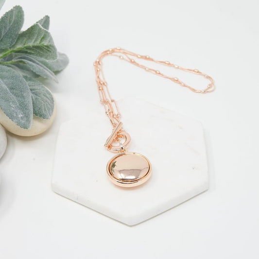 Rose Gold 2 In 1 Short & Long Dosc Necklace