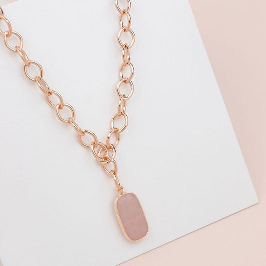 Short Rose Gold Pink Stone Necklace