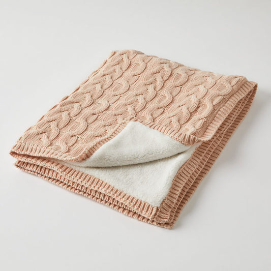 AURORA CABLE KNIT BABY BLANKET – PINK CLAY/CREAM