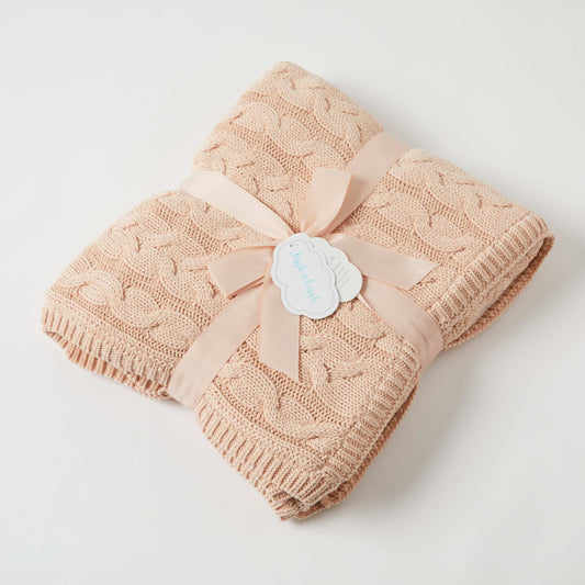 AURORA CABLE KNIT BABY BLANKET – PINK CLAY/CREAM