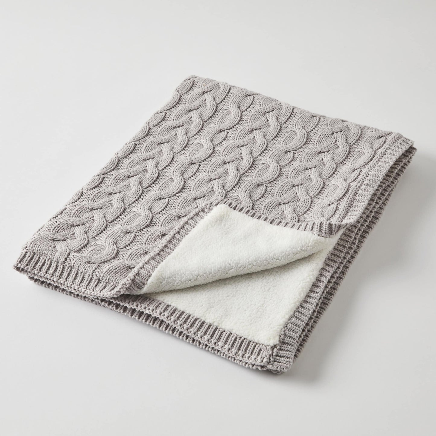 AURORA CABLE KNIT BABY BLANKET – SILVER/CREAM