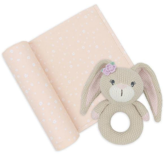 Jersey Swaddle & Rattle - Floral/Bunny