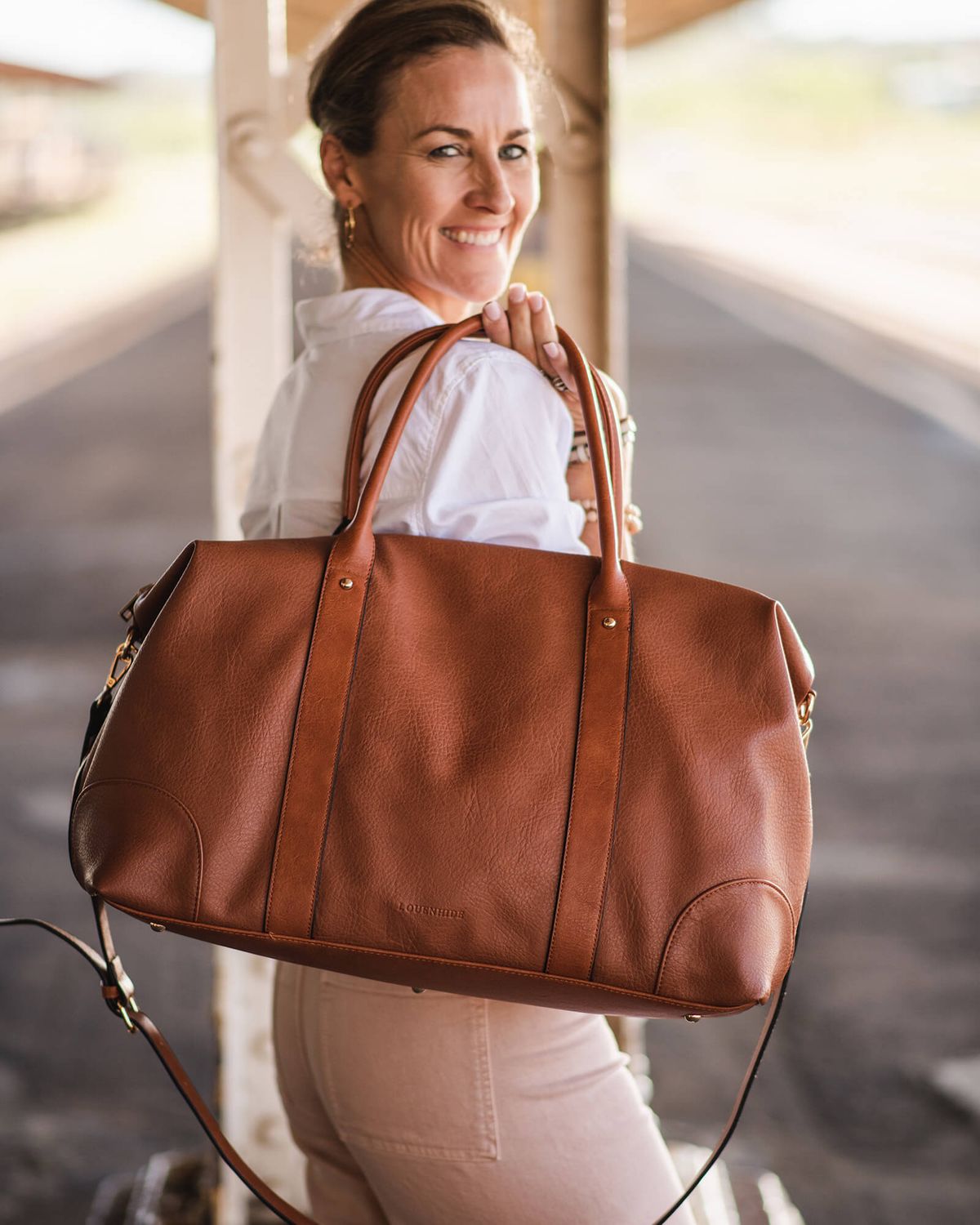 Alexis Tan Stripe Strap Travel Bag