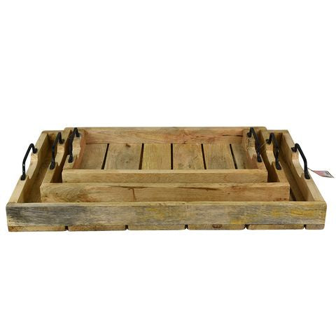 Wood Slat Tray - Metal Handles Lge